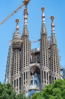Long Range View - Front Pillars of Temple Expiatori de la Sagrada Família, Barcelona, Spain