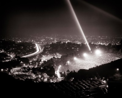 1960s HOLLYWOOD BOWL WITH SEARCH LIGHT FANFARE PREMIER LOS ANGELES CALIFORNIA USA - r5840 GRA001 HARS PERFORMING ARTS WIDE ANGLE BEAM HIGH ANGLE EXCITEMENT TRAVEL USA CA WEST COAST CONCEPTUAL FREEWAY ...