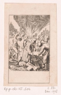 Gevecht en brandstichting in aanloop naar de Bartholomeusnacht Gevecht en brandstichting in aanloop naar de Bartholomeusnacht Object Type : prent Objectnummer: RP-P-OB-115.604Catalogusreferentie: Baue...