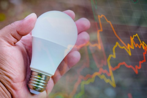 Brazil. 17th Aug, 2021. In this photo illustration a hand holding a LED light bulb (light-emitting diodes). Electricity price concept, readjustment in the electricity bill. Credit: SOPA Images Limited...