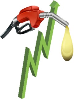 Pump nozzle with green arrow going up illustration