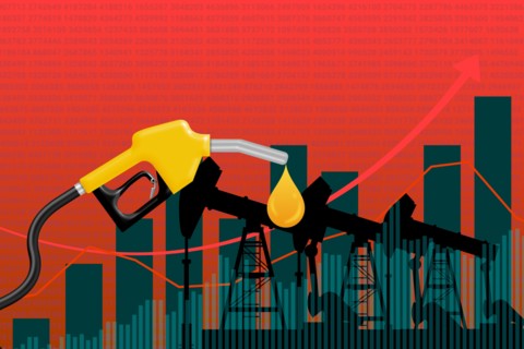 gasoline and crude oil prices hike background with up down graphs.