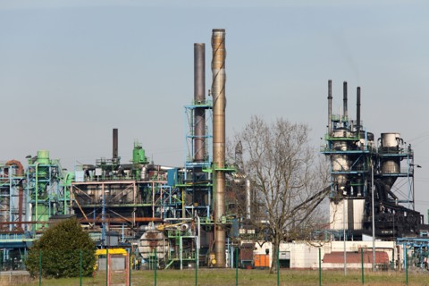 colorful gas refinery factory in France, bordeaux, bec d'ambes
