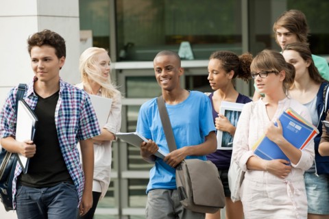 University students walking together