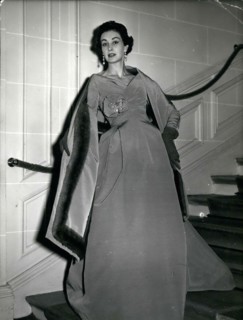 Aug. 27, 1957 - Christian Dior ''Natier'' Blue Silk Evening Gown With Fur Stole ESS