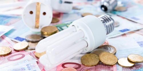 Light Bulbs on european banknotes (close-up shot)