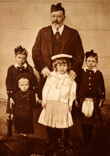 Photograph of King Edward VIII (1894-1972) with his grandchildren: Prince Albert Frederick Arthur George (1895-1952), Prince Henry, Duke of Gloucester (1900-1974), Mary, Princess Royal and Countess of...