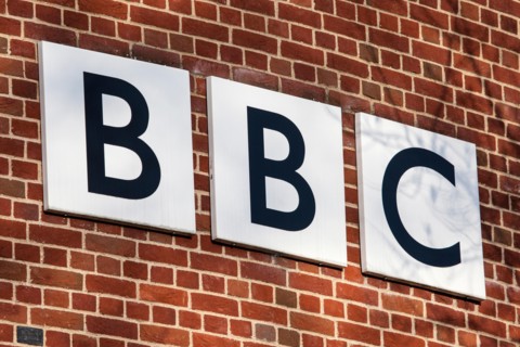 NORWICH, UK - JANUARY 17TH 2017: The BBC logo on the exterior of their BBC East headquarters at The Forum in Norwich, UK.