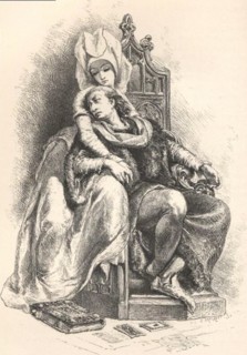 . Français : Charles VI et Odinette, gravure issue de l'ouvrage Histoire de France. 1875. par François GUIZOT, France 222 GUIZOT odinette