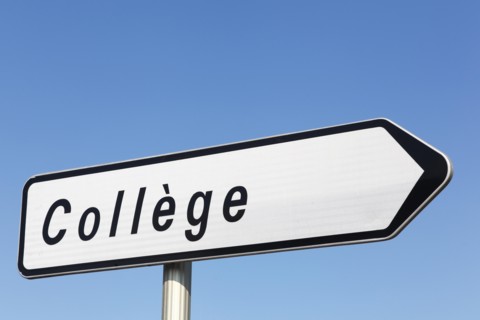 College road sign and direction in France