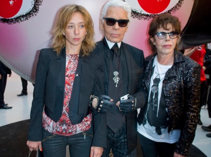 Sylvie Testut, Karl Lagerfeld and Dani attends at the Sho Uemura event at Espace Commines in Paris. German fashion designer and creative director for the french fashion brand Chanel Karl Lagerfeld die...
