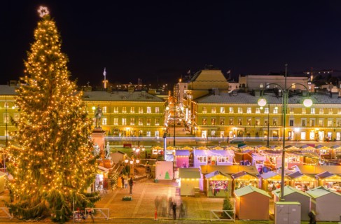 Christmas Market in old town and  Helsinki cathedral  , Finland.