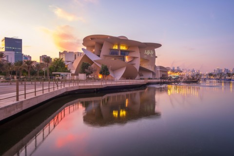 Beautiful view of Qatar National Museum during sunset