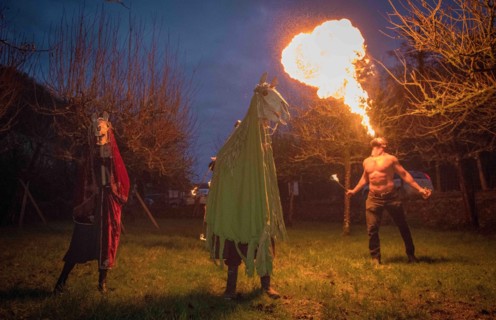 People in the village of Parkmill in Gower, Swansea, take part in the ancient Welsh tradition of celebrating the New Year in early January, using a Mari Lwyd, which is a horse's skull mounted on a pol...