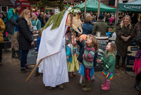 People in the village of Parkmill in Gower, Swansea, take part in the ancient Welsh tradition of celebrating the New Year in early January, using a Mari Lwyd, which is a horse's skull mounted on a pol...