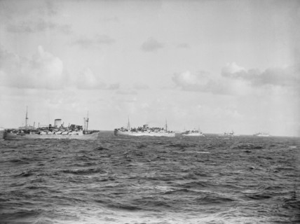 The Royal Navy during the Second World War- Operation Torch, North Africa, November 1942 Part of the convoy stretching towards the horizon, as seen from MS MARNIX VAN SINT ALDEGONDE.