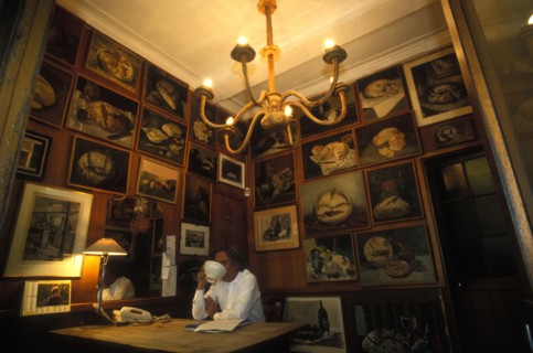 Mr Poilane drinking coffee in his office paris