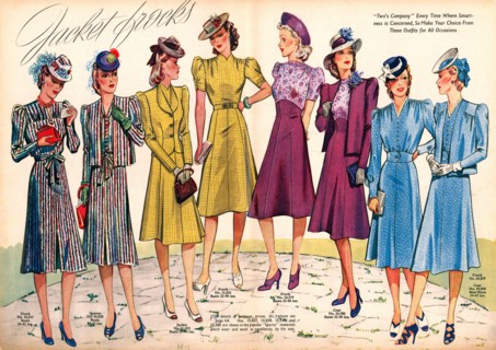 Jacket Frocks 1940 magazine spread on wartime chic on the Home Front as the ladies look smart