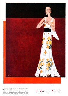 Pyjama Du Soir, 1930 French fashion magazine illustration, a new idea for elegant evening attire by fashion house Worth