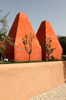 The twin towers of the Casa das Historias Paula Rego (Paula Rego House of Stories) in Cascais, Portugal.