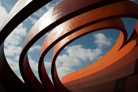 Building of the Design Museum in Holon, Israel
View at the entrance towards the sky. Architecture by Ron Arad.