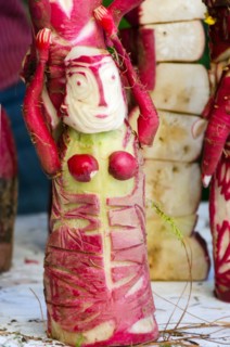 A dancer carved from radishes for Noche de Rabanos festival, Oaxaca, Mexico.