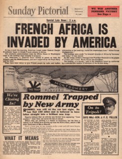 1942 Sunday Pictorial front page reporting  Operation Torch and the American & British invasion of North Africa