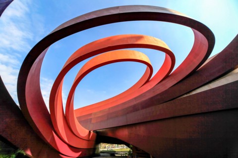Exterior of the Design Museum Holon, Israel designed by Israeli architect and industrial designer Ron Arad in cooperation with B