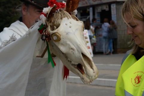 The Mari Lwyd Grey Mare or "Gray Mary" , uses a horse's head as part of  a Welsh midwinter tradition.