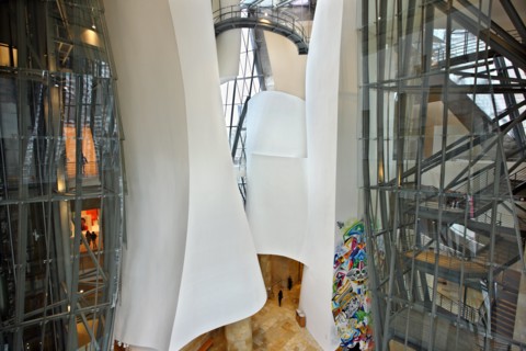 Inside view of the Guggenheim museum next to Nervion river (ria del Nervion), Bilbao, Basque Country (Pais Vasco), Spain.