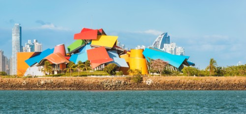 Panama City, Panama - May 15, 2015: Biomuseo is located on the Amador Causeway in Panama City. It was designed by architect Frank Gehry. The design wa