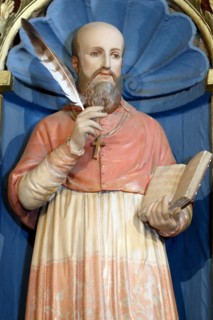 Saint-Martin church.  Baroque reredos. St Francis de Sales.  Saint-Martin. France.