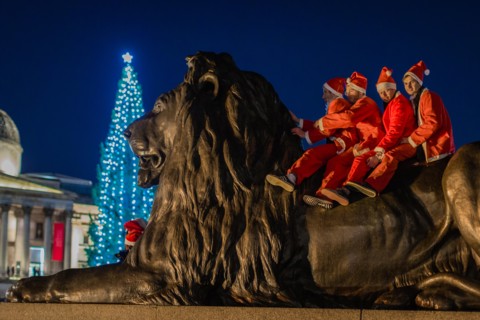 Santas in Trafalgar Square in London