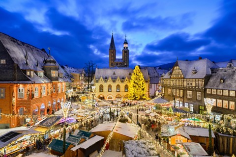 Christmas market at night in Goslar, Germany