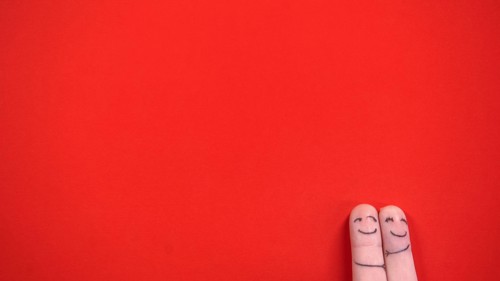 Happy finger face couple in love hugging, enjoying perfect date, love, top view