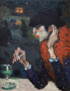 Painting 'Absinthe Drinker' by Pablo Picasso (1901) on display in the Musée d'Orsay in Paris, France.