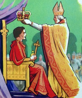 Illustration showing the coronation of William I (c. 1028 - 1087), known as William the Conqueror he was the first Norman King of England, reigning from 1066 until his death in 1087.