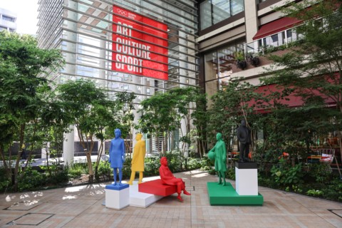 Tokyo, Japan. 21st July, 2021. 'The Audience' by Xavier Veilhan on display at the Olympic Agora.The Olympic Agora in Nihonbashi district is an art project which revives an ancient Greek idea of conflu...