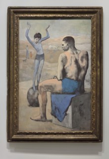 Painting 'Young Acrobat on a Ball' by Pablo Picasso (1905) on display at the exhibition 'Icons of Modern Art from the Morozov Collection' in the Fondation Louis Vuitton in Paris, France. The exhibitio...