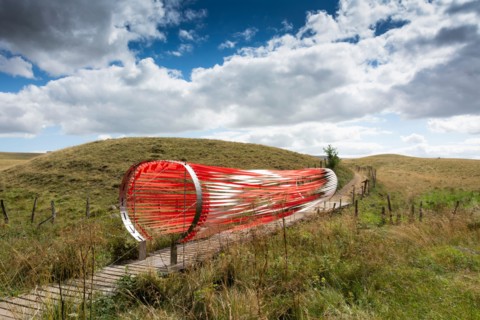 Horizons arts and Natures in Sancy 2020. Oscillations work by Axelle Verglas and  Maxime Cosson, Puy de Dome, Auvergne Rhone Alpes, France