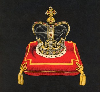 An illustration of Saint Edward's Crown, 1953. An illustration from the time of the coronation of Queen Elizabeth II (1926-2022). St Edward's Crown is the centrepiece of the Crown Jewels of the United...