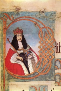 Charles II (1630-1685), 1661. A portrait taken from the Michaelmas plea roll (K.B. 27/1837). Plea rolls-áare parchment rolls recording details of-álegal-ásuits or actions in a court of law in England....