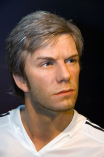 Stock photo of a wax model of David Beckham displayed at Madame Tussauds on top of Taipei 101 in Taipei Taiwan