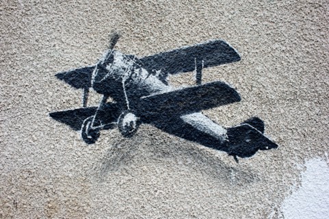 Banksy graffiti artwork on display in Liverpool, UK.