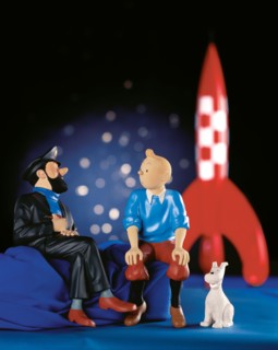 figurines shows the cartoon character, Captain Haddock ,Tintin and his dog Snowy,