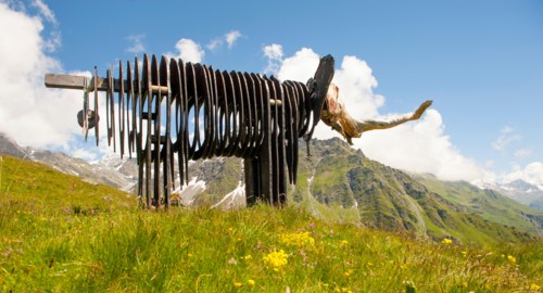 Elephant at the art trail installed by the  3-D Foundation in 2011 at 2,300 metres height  between Ruinettes and La Chaux