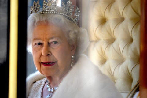 London, UK. HM Queen Elizabeth II leaving the State Opening of Parliament, 27th May, 2015. Wearing her Diamond Diadem Tiara
