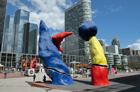 Deux Personnages Fantastiques (Two fantastic characters) by Joan Miro in the la Défense business district, Paris, France.
