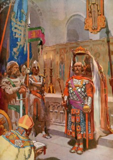 The coronation of William the Conqueror, 25 December, 1066.  William I aka William the Conqueror, c. 1028 - 1087.  First Norman King of England.  From Their Gracious Majesties King George VI and Queen...