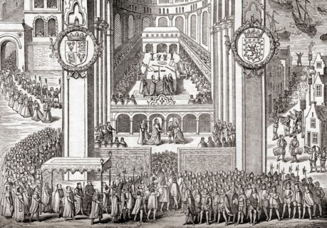 The coronation of James I. James VI and I, 1566 ÔÇô  1625.  King of Scotland as James VI from 24 July 1567 and King of England and Ireland as James I from 24 March 1603 - 1625.  From Old England: A Pi...